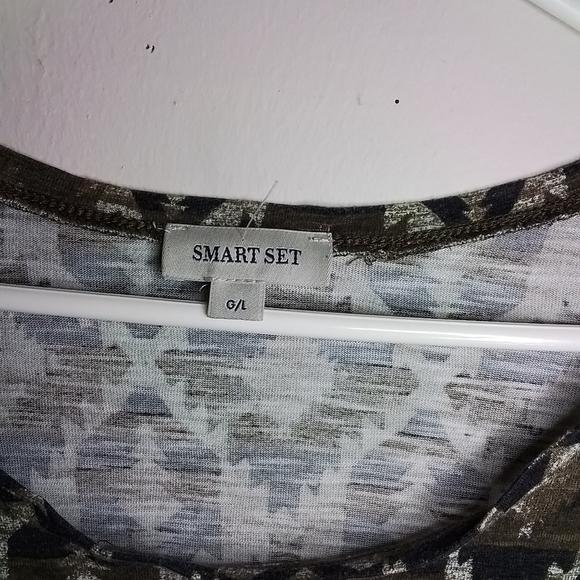 SMART SET WOMENS L SHIRT SCOOP NECK BROWN BLACK & BEIGE - Picture 2 of 2